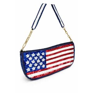 Vintage Y2K Sequined American Flag Mini Baguette Bag 4th of July Festival Purse